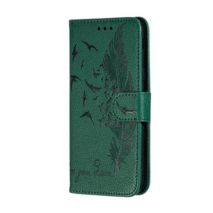 Feather Pattern Litchi Texture Horizontal Flip Leather Case with Wallet & Holder & Card Slots For Galaxy J6 (2018)(Green) by buy2fix