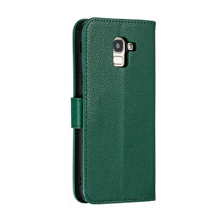 Feather Pattern Litchi Texture Horizontal Flip Leather Case with Wallet & Holder & Card Slots For Galaxy J6 (2018)(Green) by buy2fix