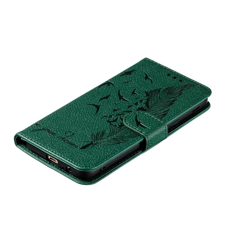Feather Pattern Litchi Texture Horizontal Flip Leather Case with Wallet & Holder & Card Slots For Galaxy J6 (2018)(Green) by buy2fix