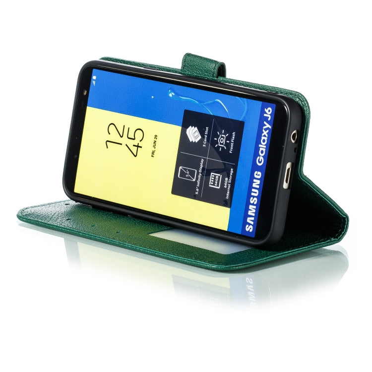 Feather Pattern Litchi Texture Horizontal Flip Leather Case with Wallet & Holder & Card Slots For Galaxy J6 (2018)(Green) by buy2fix