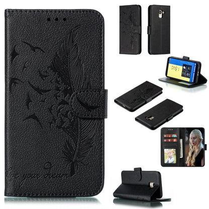 Feather Pattern Litchi Texture Horizontal Flip Leather Case with Wallet & Holder & Card Slots For Galaxy J6 (2018)(Black) by buy2fix