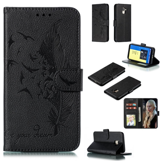 Feather Pattern Litchi Texture Horizontal Flip Leather Case with Wallet & Holder & Card Slots For Galaxy J6 (2018)(Black) by buy2fix