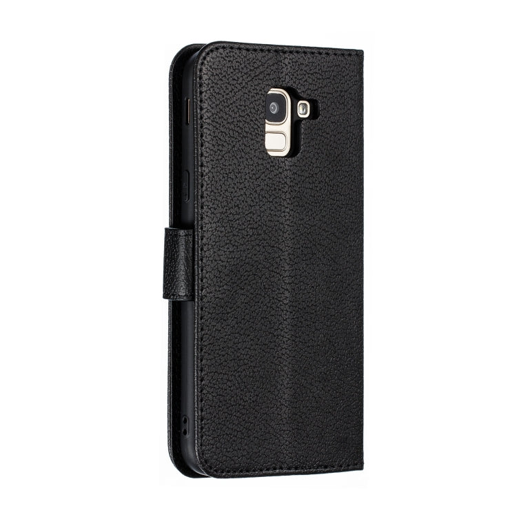 Feather Pattern Litchi Texture Horizontal Flip Leather Case with Wallet & Holder & Card Slots For Galaxy J6 (2018)(Black) by buy2fix