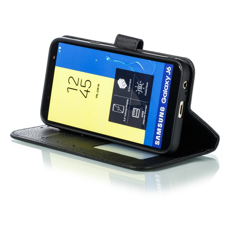 Feather Pattern Litchi Texture Horizontal Flip Leather Case with Wallet & Holder & Card Slots For Galaxy J6 (2018)(Black) by buy2fix