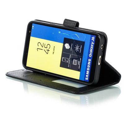 Feather Pattern Litchi Texture Horizontal Flip Leather Case with Wallet & Holder & Card Slots For Galaxy J6 (2018)(Black) by buy2fix