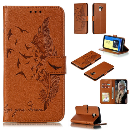 Feather Pattern Litchi Texture Horizontal Flip Leather Case with Wallet & Holder & Card Slots For Galaxy J6 (2018)(Brown) by buy2fix