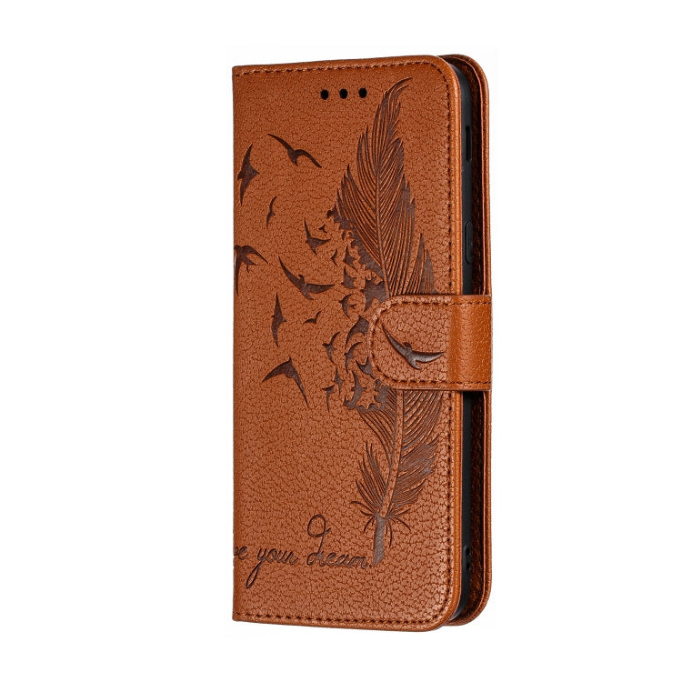 Feather Pattern Litchi Texture Horizontal Flip Leather Case with Wallet & Holder & Card Slots For Galaxy J6 (2018)(Brown) by buy2fix