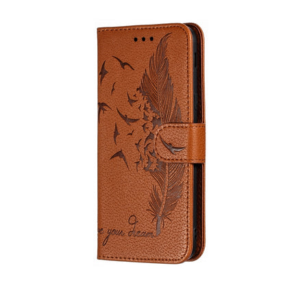 Feather Pattern Litchi Texture Horizontal Flip Leather Case with Wallet & Holder & Card Slots For Galaxy J6 (2018)(Brown) by buy2fix