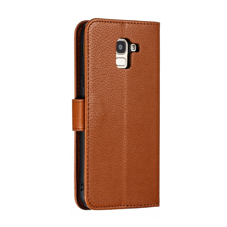 Feather Pattern Litchi Texture Horizontal Flip Leather Case with Wallet & Holder & Card Slots For Galaxy J6 (2018)(Brown) by buy2fix