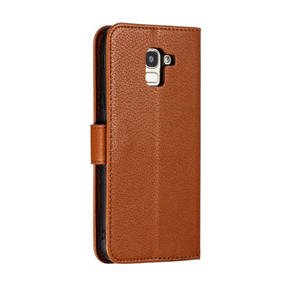 Feather Pattern Litchi Texture Horizontal Flip Leather Case with Wallet & Holder & Card Slots For Galaxy J6 (2018)(Brown) by buy2fix