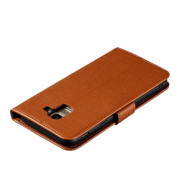 Feather Pattern Litchi Texture Horizontal Flip Leather Case with Wallet & Holder & Card Slots For Galaxy J6 (2018)(Brown) by buy2fix