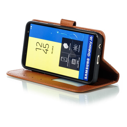 Feather Pattern Litchi Texture Horizontal Flip Leather Case with Wallet & Holder & Card Slots For Galaxy J6 (2018)(Brown) by buy2fix