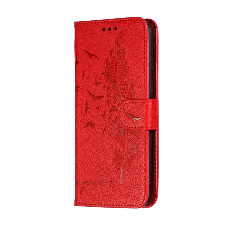 Feather Pattern Litchi Texture Horizontal Flip Leather Case with Wallet & Holder & Card Slots For Galaxy M20(Red) by buy2fix