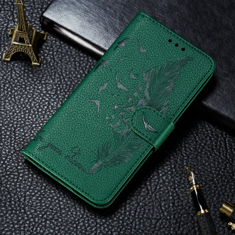 Feather Pattern Litchi Texture Horizontal Flip Leather Case with Wallet & Holder & Card Slots For Galaxy M20(Green) by buy2fix