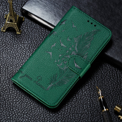 Feather Pattern Litchi Texture Horizontal Flip Leather Case with Wallet & Holder & Card Slots For Galaxy M20(Green) by buy2fix