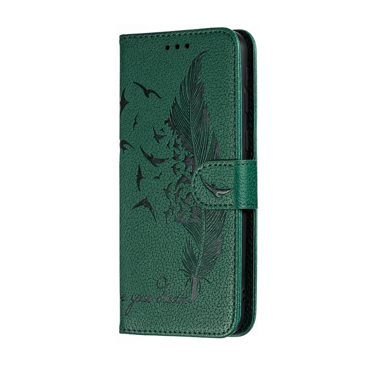 Feather Pattern Litchi Texture Horizontal Flip Leather Case with Wallet & Holder & Card Slots For Galaxy M20(Green) by buy2fix