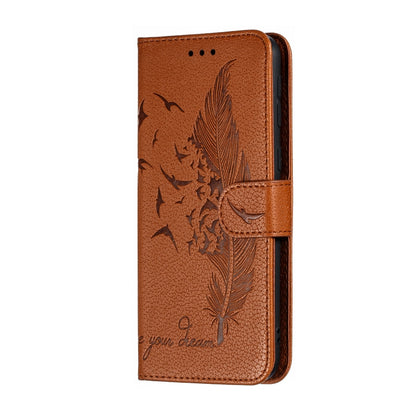 Feather Pattern Litchi Texture Horizontal Flip Leather Case with Wallet & Holder & Card Slots For Galaxy M20(Brown) by buy2fix