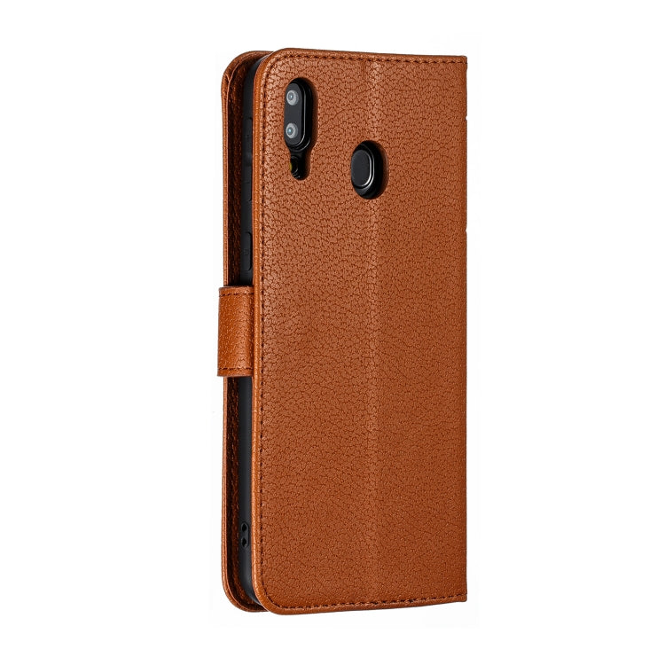 Feather Pattern Litchi Texture Horizontal Flip Leather Case with Wallet & Holder & Card Slots For Galaxy M20(Brown) by buy2fix