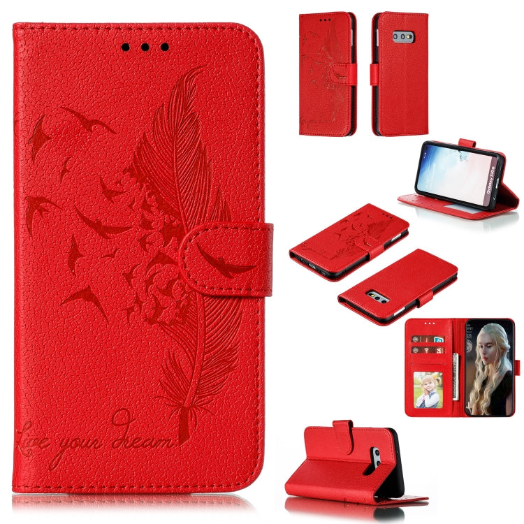 Feather Pattern Litchi Texture Horizontal Flip Leather Case with Wallet & Holder & Card Slots For Galaxy S10e(Red) by buy2fix