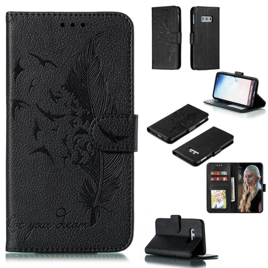 Feather Pattern Litchi Texture Horizontal Flip Leather Case with Wallet & Holder & Card Slots For Galaxy S10e(Black) by buy2fix