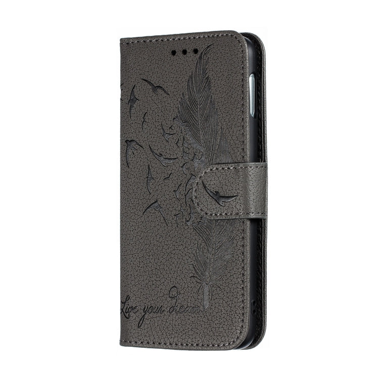 Feather Pattern Litchi Texture Horizontal Flip Leather Case with Wallet & Holder & Card Slots For Galaxy S10e(Gray) by buy2fix