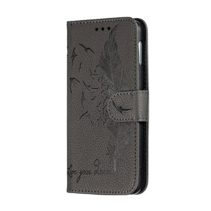 Feather Pattern Litchi Texture Horizontal Flip Leather Case with Wallet & Holder & Card Slots For Galaxy S10e(Gray) by buy2fix