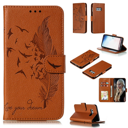 Feather Pattern Litchi Texture Horizontal Flip Leather Case with Wallet & Holder & Card Slots For Galaxy S10e(Brown) by buy2fix