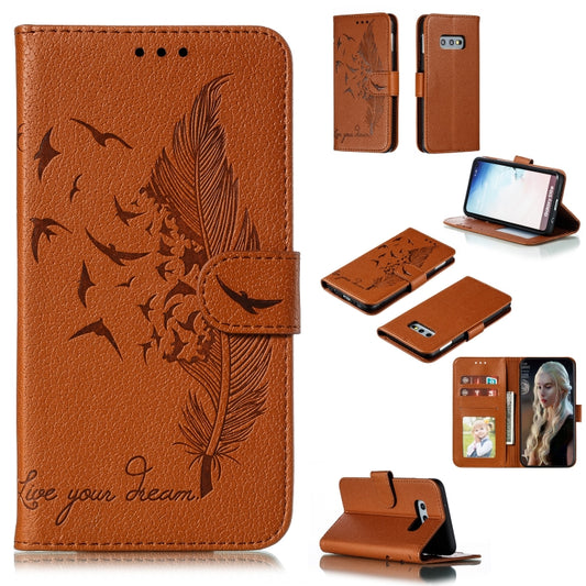 Feather Pattern Litchi Texture Horizontal Flip Leather Case with Wallet & Holder & Card Slots For Galaxy S10e(Brown) by buy2fix