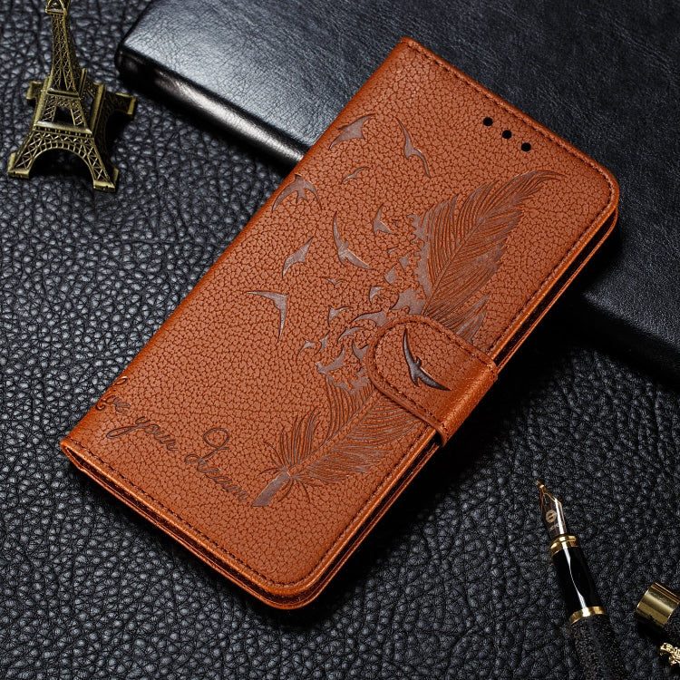 Feather Pattern Litchi Texture Horizontal Flip Leather Case with Wallet & Holder & Card Slots For Galaxy S10e(Brown) by buy2fix