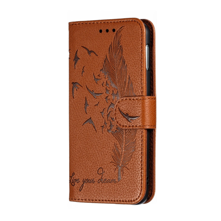 Feather Pattern Litchi Texture Horizontal Flip Leather Case with Wallet & Holder & Card Slots For Galaxy S10e(Brown) by buy2fix