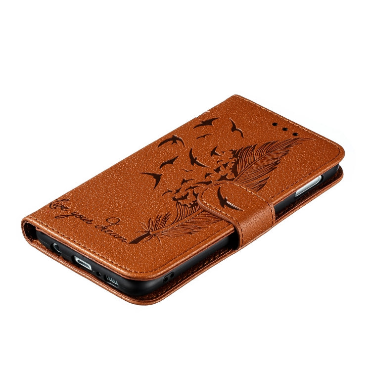 Feather Pattern Litchi Texture Horizontal Flip Leather Case with Wallet & Holder & Card Slots For Galaxy S10e(Brown) by buy2fix