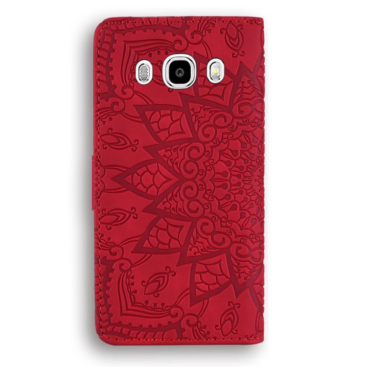Calf Pattern Double Folding Design Embossed Leather Case with Wallet & Holder & Card Slots for Galaxy J5 (2016) / J510(Red) by buy2fix