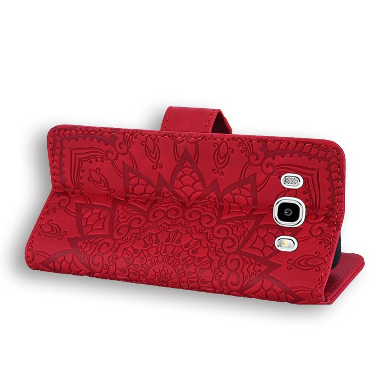Calf Pattern Double Folding Design Embossed Leather Case with Wallet & Holder & Card Slots for Galaxy J5 (2016) / J510(Red) by buy2fix