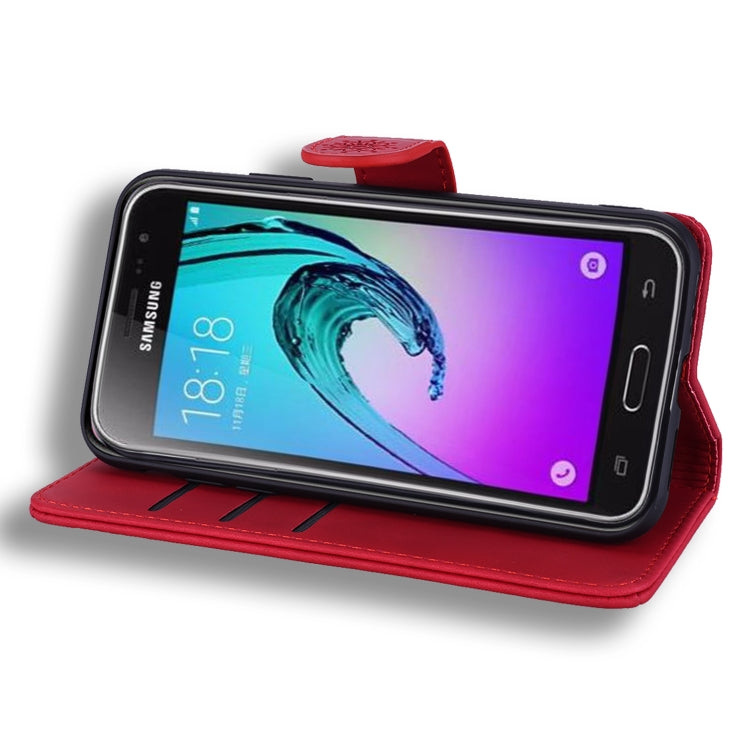 Calf Pattern Double Folding Design Embossed Leather Case with Wallet & Holder & Card Slots for Galaxy J5 (2016) / J510(Red) by buy2fix