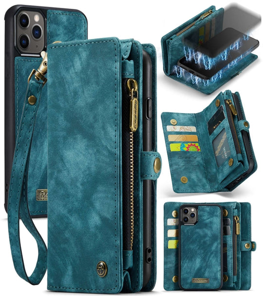 For iPhone 11 Pro CaseMe-008 Detachable Multifunctional Horizontal Flip Leather Case with Card Slot & Holder & Zipper Wallet & Photo Frame (Blue)