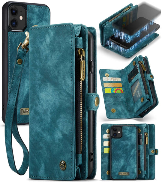 For iPhone 11 CaseMe-008 Detachable Multifunctional Horizontal Flip Leather Case with Card Slot & Holder & Zipper Wallet & Photo Frame (Blue)
