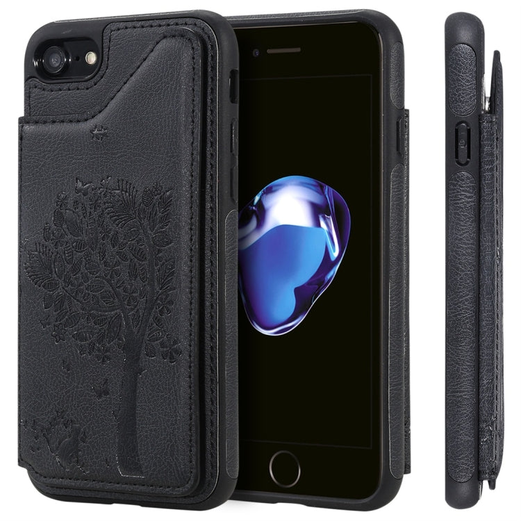 For iPhone 7 / 8 Cat Tree Embossing Pattern Shockproof Protective Case with Card Slots & Photo Frame(Black) - More iPhone Cases by buy2fix | Online Shopping UK | buy2fix