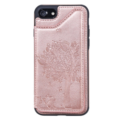 For iPhone 7 / 8 Cat Tree Embossing Pattern Shockproof Protective Case with Card Slots & Photo Frame(Rose Gold) - More iPhone Cases by buy2fix | Online Shopping UK | buy2fix