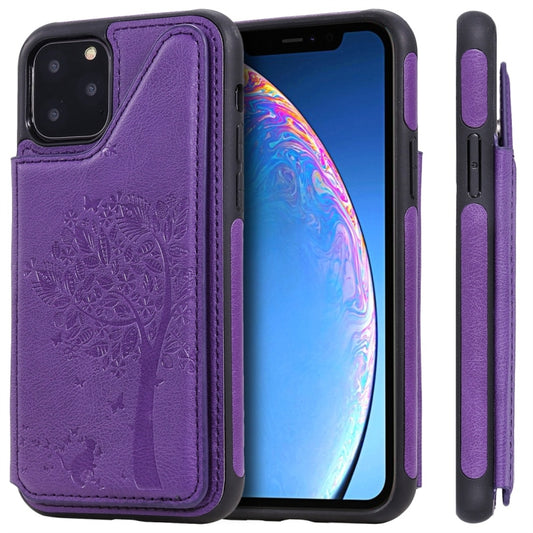 For iPhone 11 Pro Cat Tree Embossing Pattern Shockproof Protective Case with Card Slots & Photo Frame(Purple) - iPhone 11 Pro Cases by buy2fix | Online Shopping UK | buy2fix