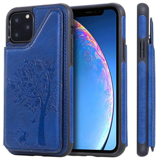 For iPhone 11 Pro Cat Tree Embossing Pattern Shockproof Protective Case with Card Slots & Photo Frame(Blue) - iPhone 11 Pro Cases by buy2fix | Online Shopping UK | buy2fix