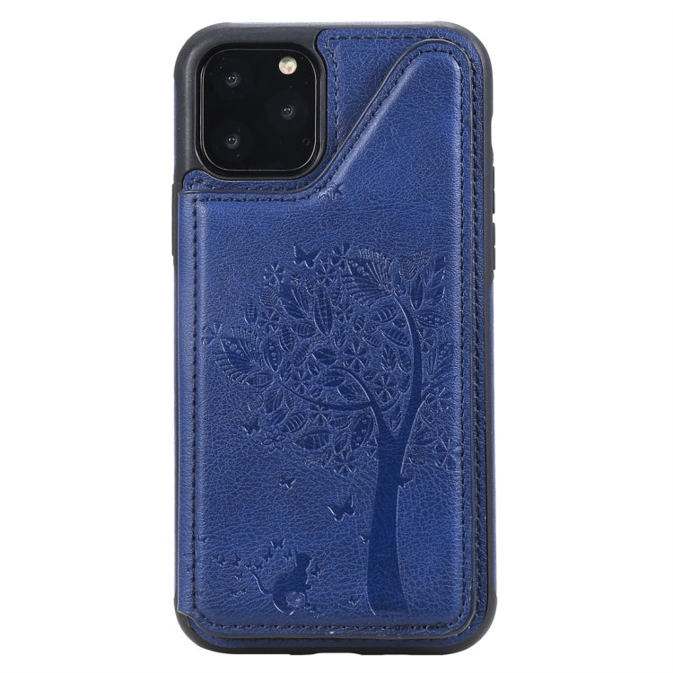 For iPhone 11 Pro Cat Tree Embossing Pattern Shockproof Protective Case with Card Slots & Photo Frame(Blue) - iPhone 11 Pro Cases by buy2fix | Online Shopping UK | buy2fix