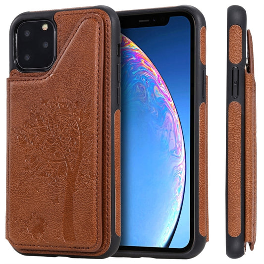 For iPhone 11 Pro Cat Tree Embossing Pattern Shockproof Protective Case with Card Slots & Photo Frame(Brown) - iPhone 11 Pro Cases by buy2fix | Online Shopping UK | buy2fix