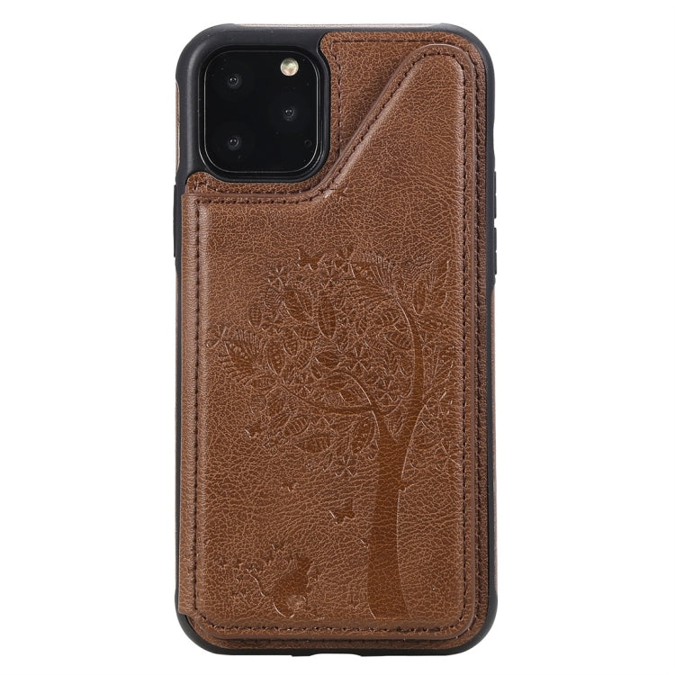 For iPhone 11 Pro Cat Tree Embossing Pattern Shockproof Protective Case with Card Slots & Photo Frame(Brown) - iPhone 11 Pro Cases by buy2fix | Online Shopping UK | buy2fix