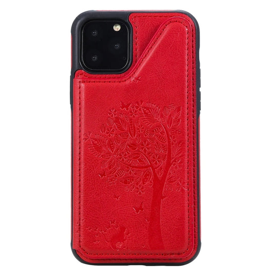 For iPhone 11 Pro Cat Tree Embossing Pattern Shockproof Protective Case with Card Slots & Photo Frame(Red) - iPhone 11 Pro Cases by buy2fix | Online Shopping UK | buy2fix