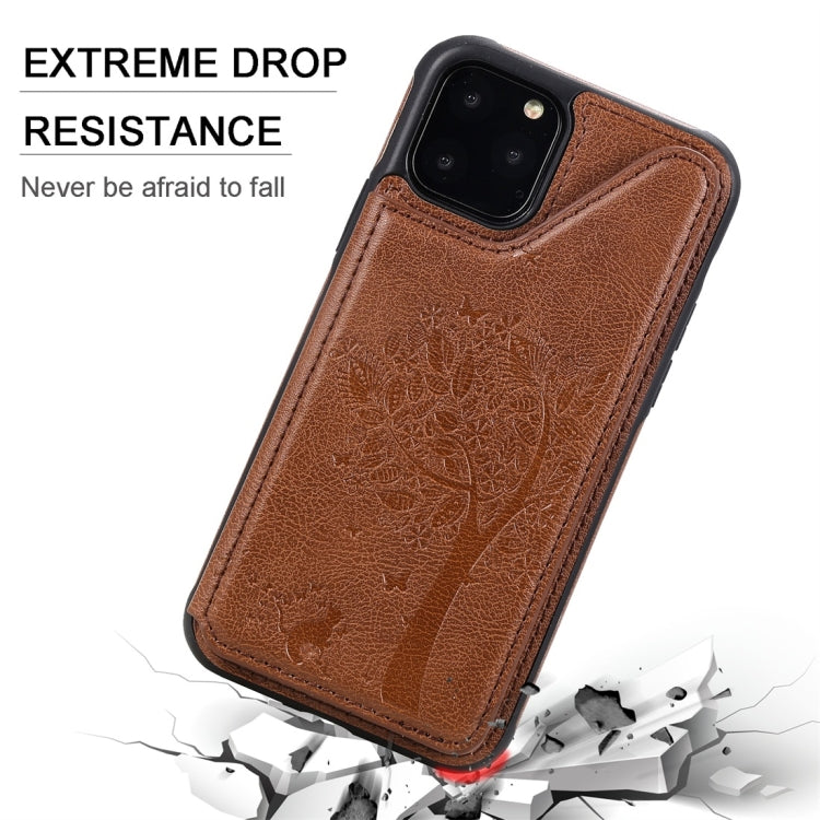 For iPhone 11 Pro Cat Tree Embossing Pattern Shockproof Protective Case with Card Slots & Photo Frame(Red) - iPhone 11 Pro Cases by buy2fix | Online Shopping UK | buy2fix