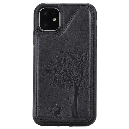 For iPhone 11 Cat Tree Embossing Pattern Shockproof Protective Case with Card Slots & Photo Frame(Black) - iPhone 11 Cases by buy2fix | Online Shopping UK | buy2fix