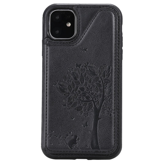 For iPhone 11 Cat Tree Embossing Pattern Shockproof Protective Case with Card Slots & Photo Frame(Black) - iPhone 11 Cases by buy2fix | Online Shopping UK | buy2fix
