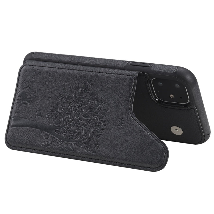 For iPhone 11 Cat Tree Embossing Pattern Shockproof Protective Case with Card Slots & Photo Frame(Black) - iPhone 11 Cases by buy2fix | Online Shopping UK | buy2fix