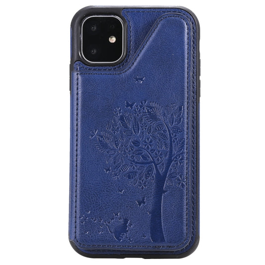 For iPhone 11 Cat Tree Embossing Pattern Shockproof Protective Case with Card Slots & Photo Frame(Blue) - iPhone 11 Cases by buy2fix | Online Shopping UK | buy2fix