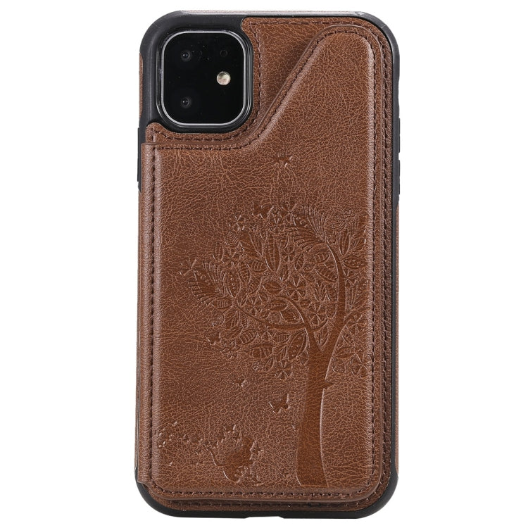 For iPhone 11 Cat Tree Embossing Pattern Shockproof Protective Case with Card Slots & Photo Frame(Brown) - iPhone 11 Cases by buy2fix | Online Shopping UK | buy2fix